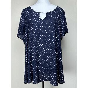 Torrid Women’s Size 2 Navy Blue Blouse w/White & Pink Spots 100% Polyester Flowy
